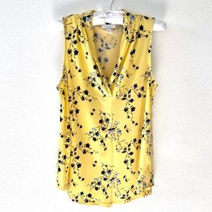 Charter Club, Yellow with Navy Floral, V-Neck top, Size Medium, NWOT